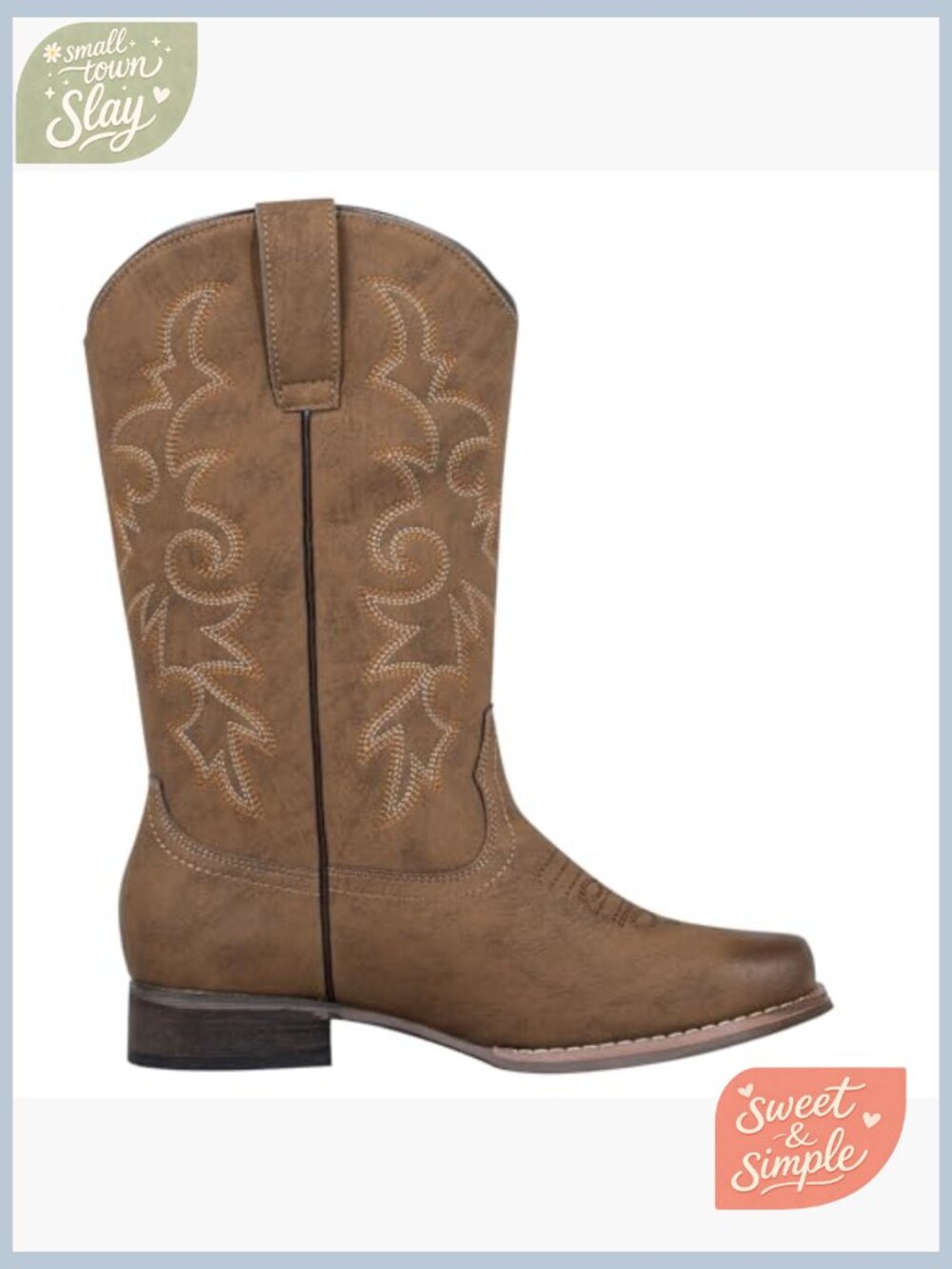 Vintage Western Embroidered Square Toe Cowgirl Boots Mid Calf - Picture 4 of 7